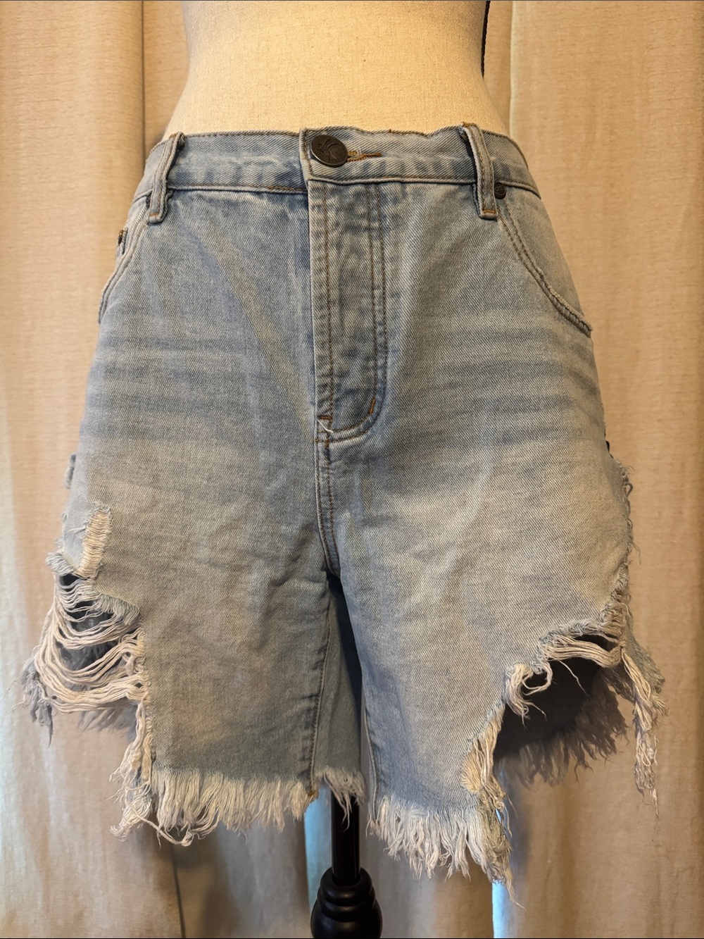 Free People One Teaspoon Light Wash Distressed Denim Shorts